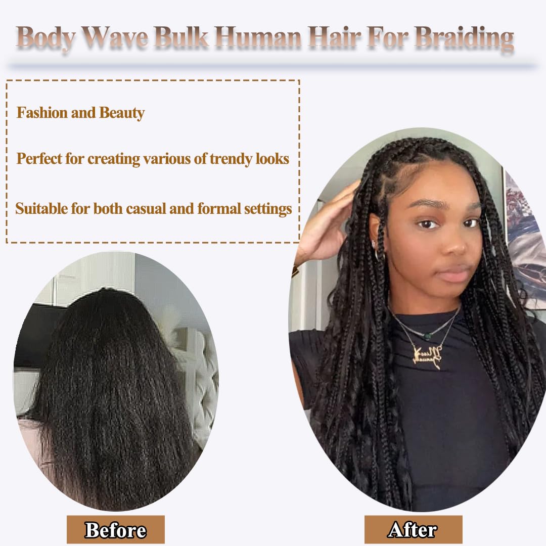 YWIGS Body Wave Human Braiding Hair for Boho Braids 50G No Weft Virgin Human Hair Bulk Human Hair for Braiding 20inch