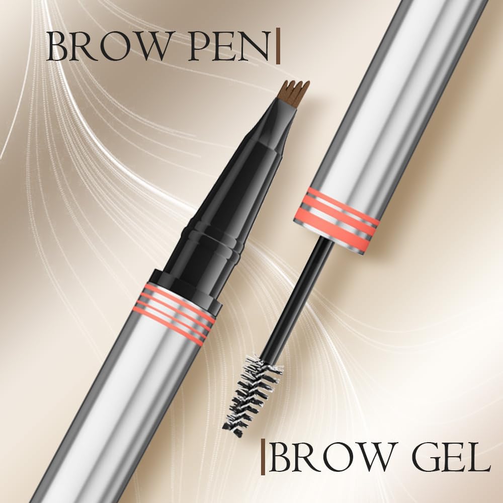 2-in-1 Eyebrow Pencil with Gel,2025 NEW Waterproof Magic Eyebrow Pencil,Dual-Ended 3D Microblading Eyebrow Pen with 4 Tip & Eyebrow Brush, Makeup Long-Lasting Eyebrow Pen for Women (Dark Brown)