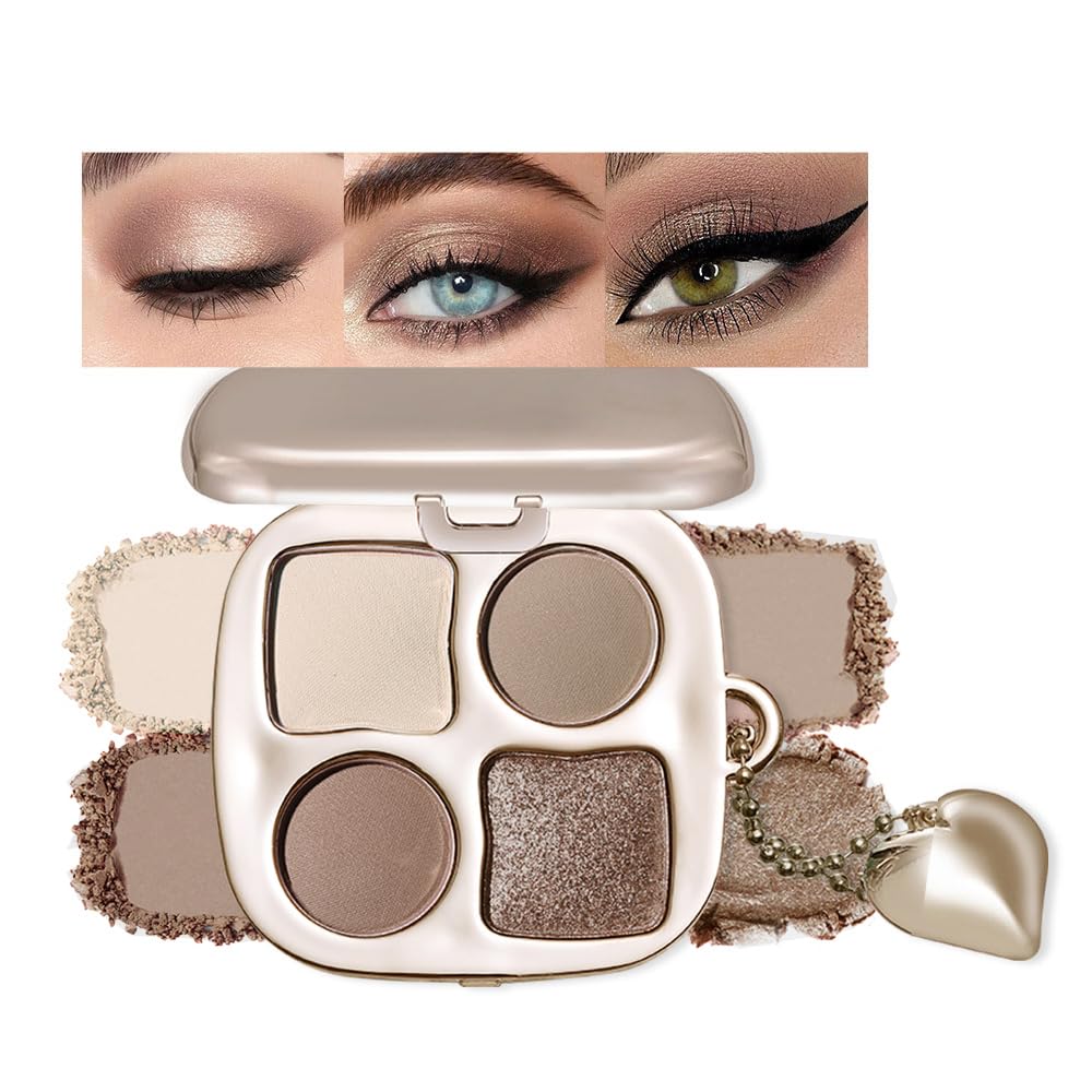 Mini Neutral Nude Cool-Toned Eyeshadow Palette with Mirror – Matte&Shimmer High-Pigment,Blendable Long-Lasting Waterproof Mini Smokey Eye&Contour Palette for Natural Makeup, Paleta de Sombras de Ojos