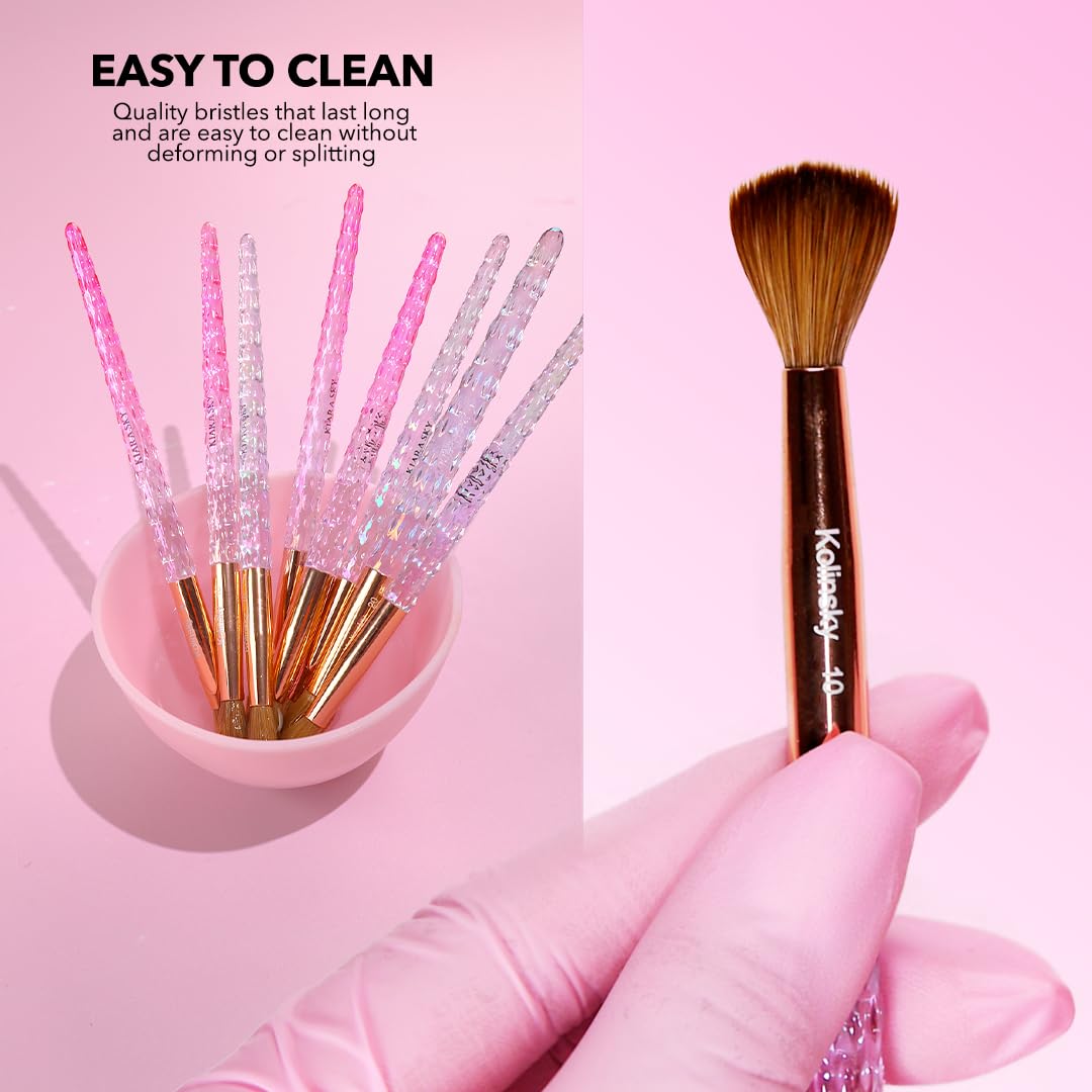 Kiara Sky Kolinsky Acrylic Nail Brush #10 – Pure Kolinsky Sable Hair, Pink Crystal Handle, Acetone Resistant, for Acrylic Application, Extensions & 3D Nail Art