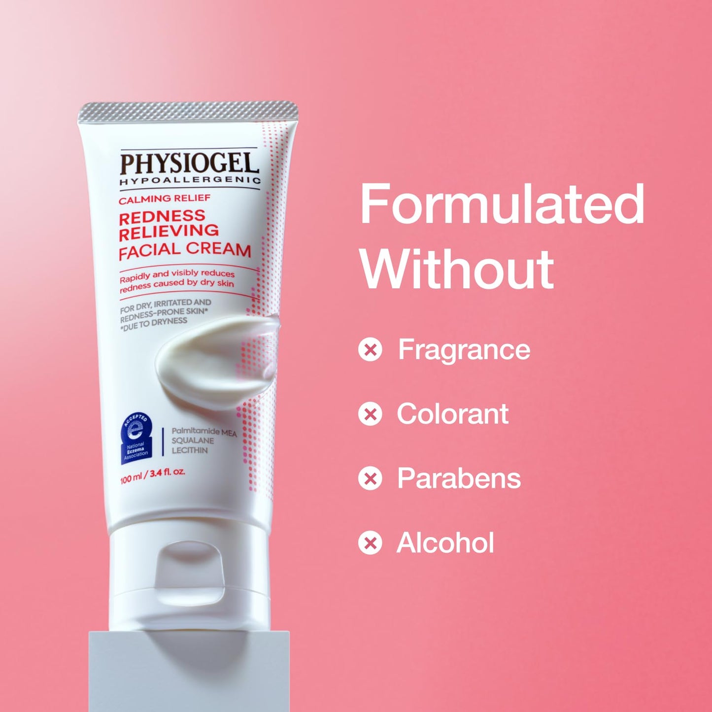 PHYSIOGEL Calming Relief Redness Relieving Facial Cream, Soothing Face Moisturizer with Squalane, For Dry, Irritated & Redness-Prone Skin, 3.4 fl. oz.