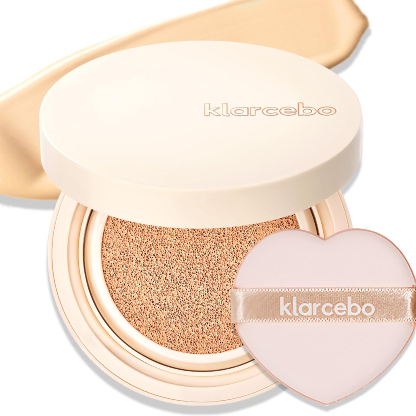 KLARCEBO New Heart Cica Cushion Foundation – Lightweight K-Beauty Cushion Compact with Centella Asiatica, Natural Coverage, Long-Lasting, Non-Caking, Moisturizing Makeup with Elastic Puff