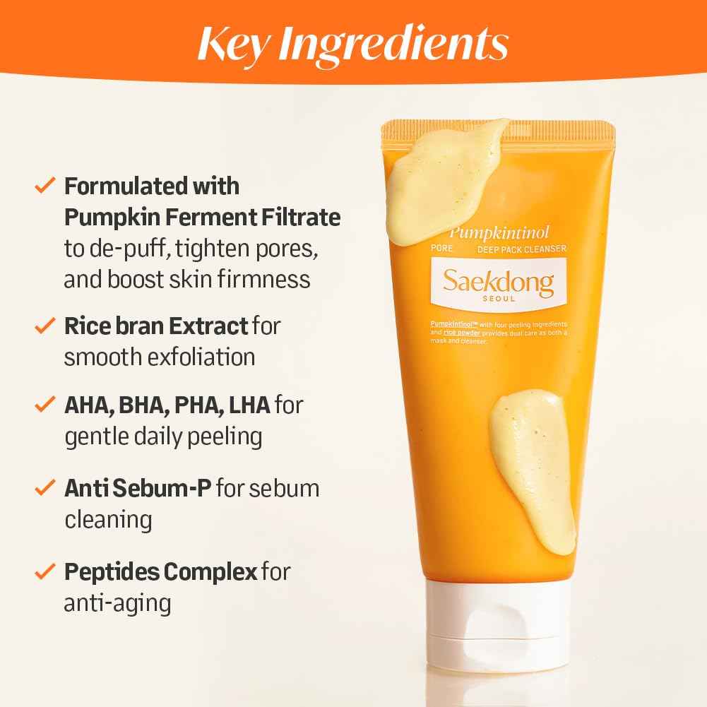 Pumpkintinol Pore Deep Gum Cleanser | Face Cleanser & Mask in One | Gentle Exfoliation with Rice Bran Powder | Deep Cleansing, Pore Care, & Radiance Boosting (120ml / 4.05 fl. oz.)