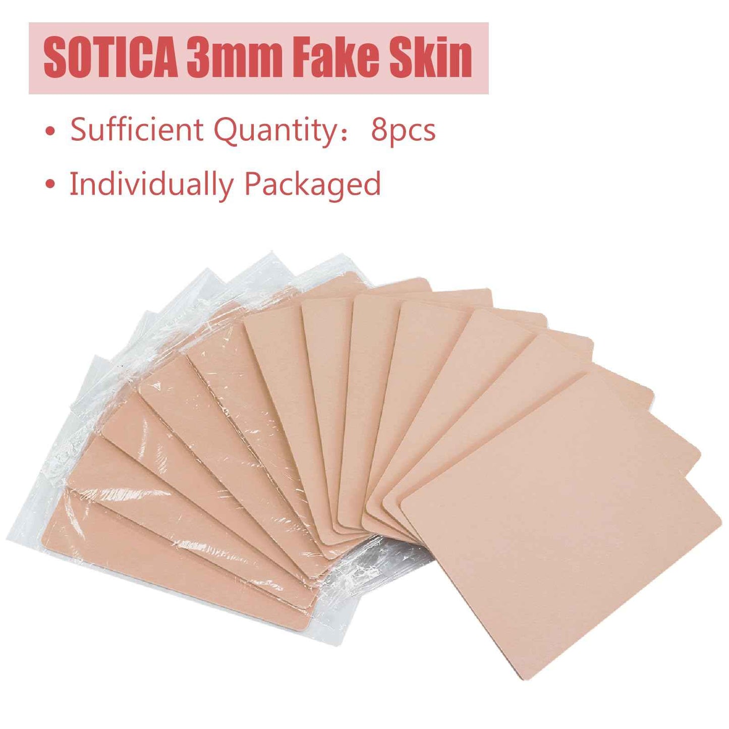 Sotica 8pcs 3mm Tattoo Practice Skins, 6x8" Fake Tattoo Skin Silicone, Realistic Color & Texture, Holds Ink Well, Double-Sided Use, Thick & Sturdy, Perfect for Tattoo Artists