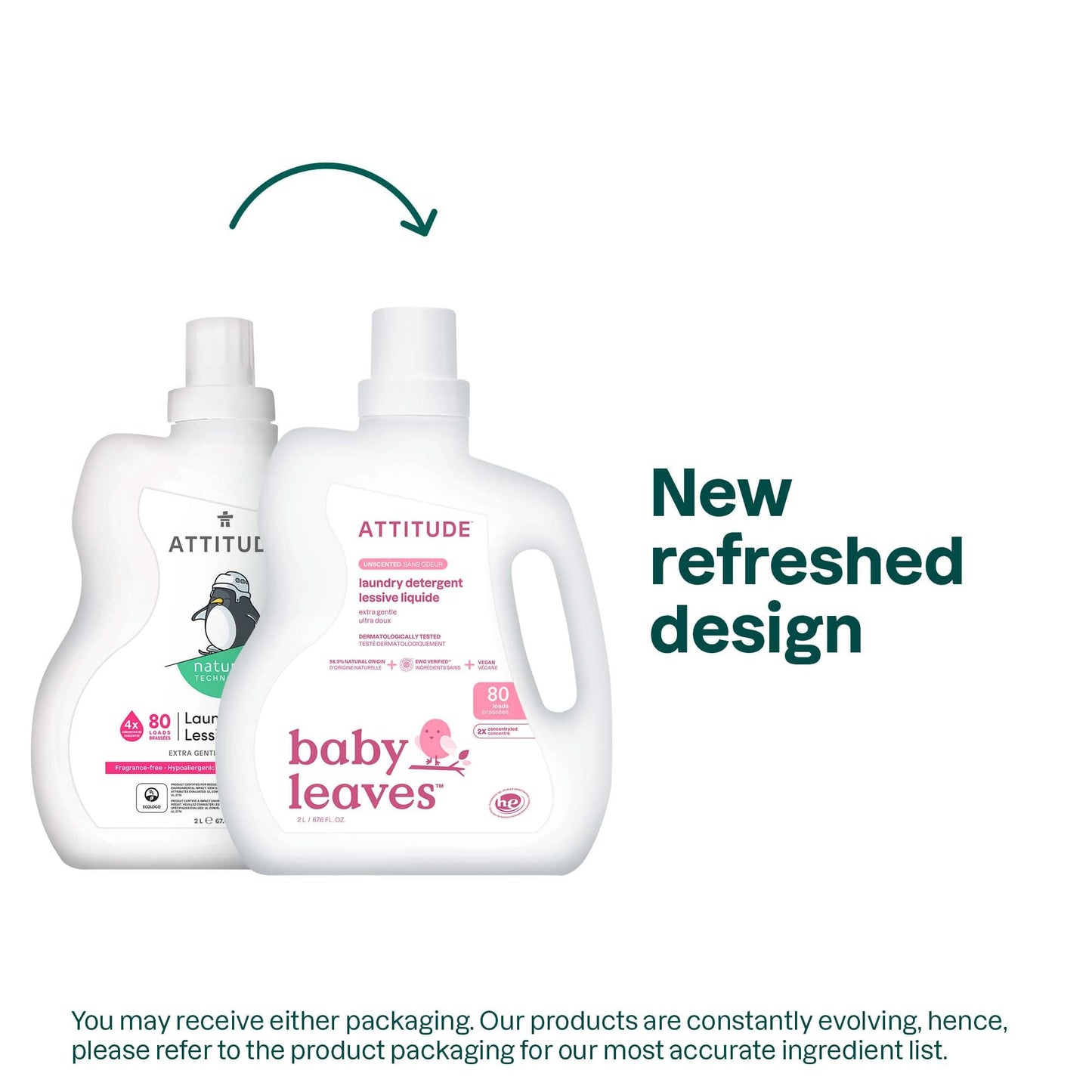 ATTITUDE Baby Laundry Detergent, Unscented HE Compatible Liquid, Extra Gentle, Concentrated, EWG Verified, Dermatologist Tested, Vegan, 80 Loads, 67.6 Fl Oz