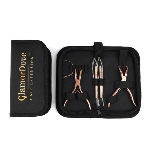 GlamorDove Hair Extension Tool Kit Microlink Pliers for Sewing Weft Extensions Hair Extension Beading Tool Hair Needle Pulling Hook Micro Bead Closer and Remover Pliers