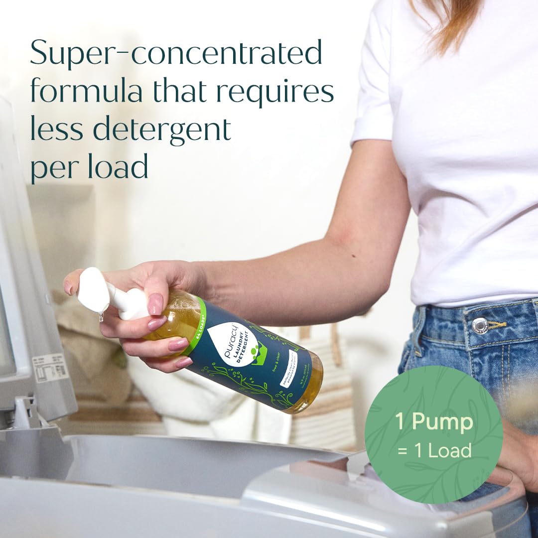 Puracy Laundry Detergent - Enzyme-Powered Liquid Laundry Detergent Concentrate, Natural Laundry Detergent Seen on TikTok, Non-Toxic (Free & Clear, 16 fl oz, 64 Loads)