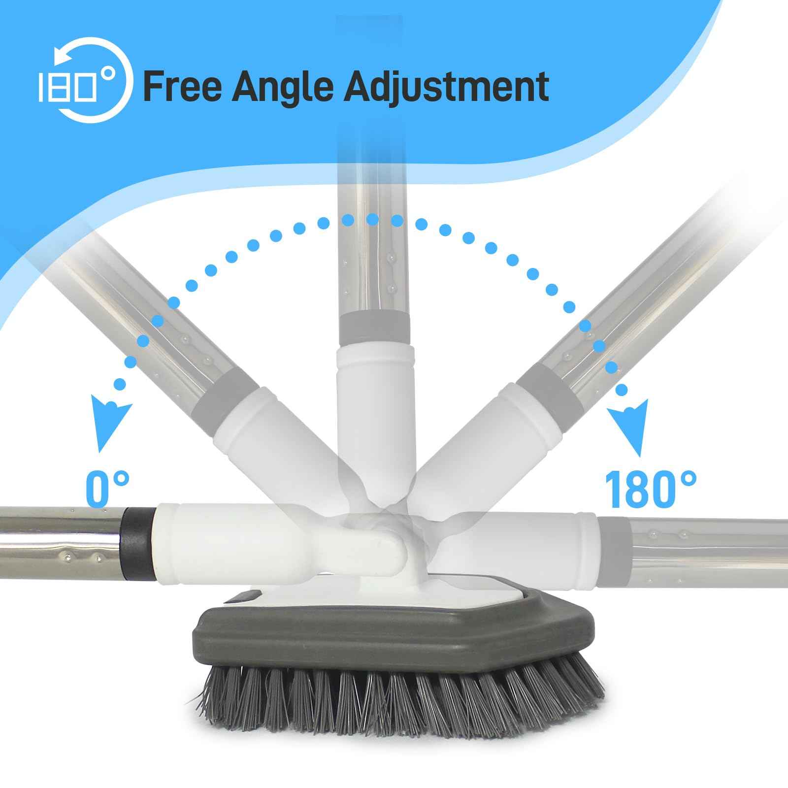 FRAXIR Floor Scrub Brush, 5 in 1 Tile Tub Scrubber with 56" Adjustable Long Handle and 5 No Scratch Scrubber Heads for Bathroom, Kitchen, Toilet, Bathtub