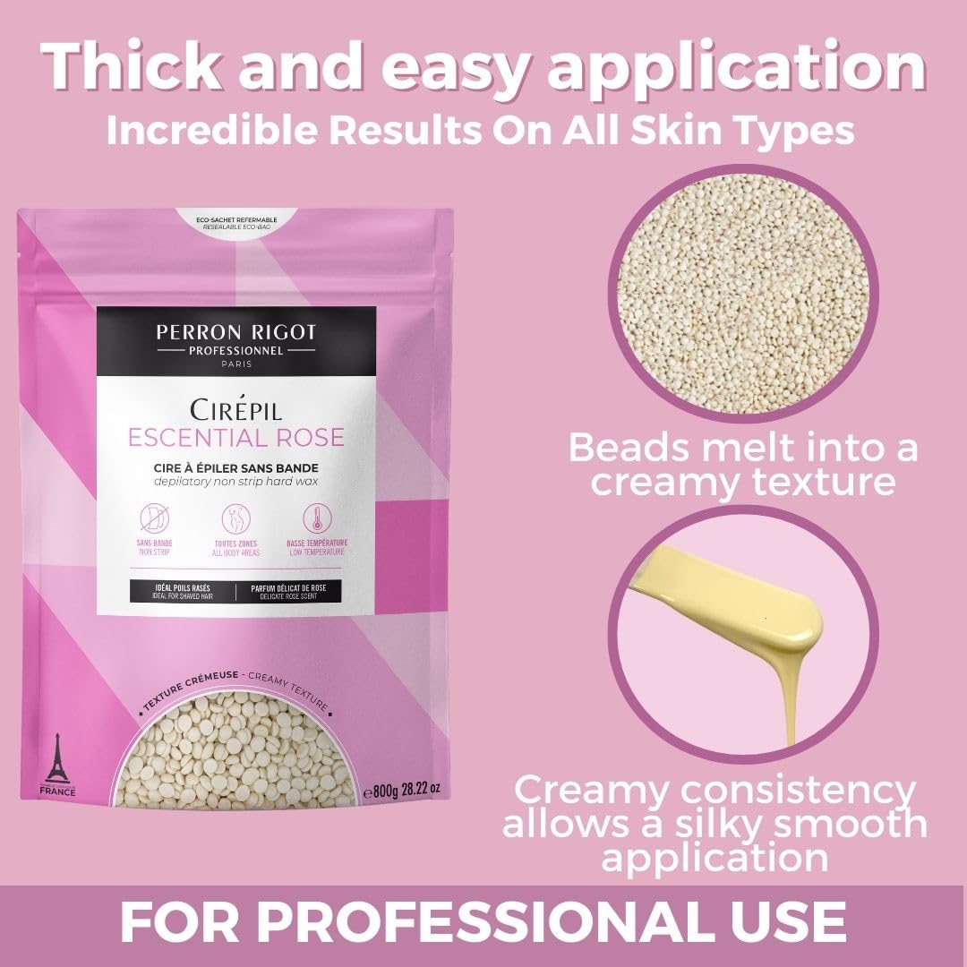 Cirepil Escential Rose Hard Wax Beads - Creamy Rose Scented Wax for Face, Bikini & Body | 800g / 28.22 oz Refill Bag