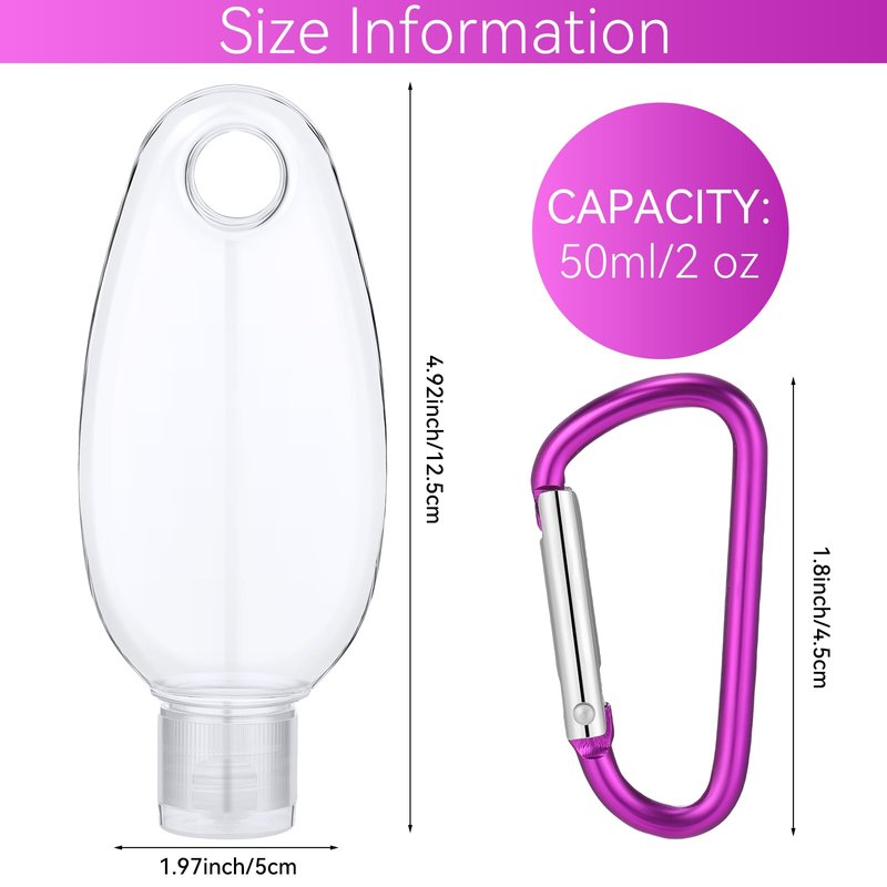 FairySandy 100 Pcs Traveling Bottles with Keychain 2oz Clear Keychain Bottle Plastic Empty Refillable Liquid Packing Container Squeeze Plastic with Lid for Liquid Cream (Oval)