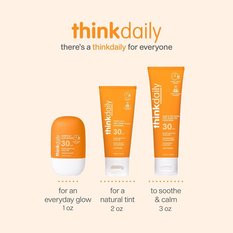 Thinkdaily SPF 30 Sunscreen - Hydrating Mineral Face Serum with Zinc Oxide, Aloe Vera & Jojoba Oil | 1 Fl Oz