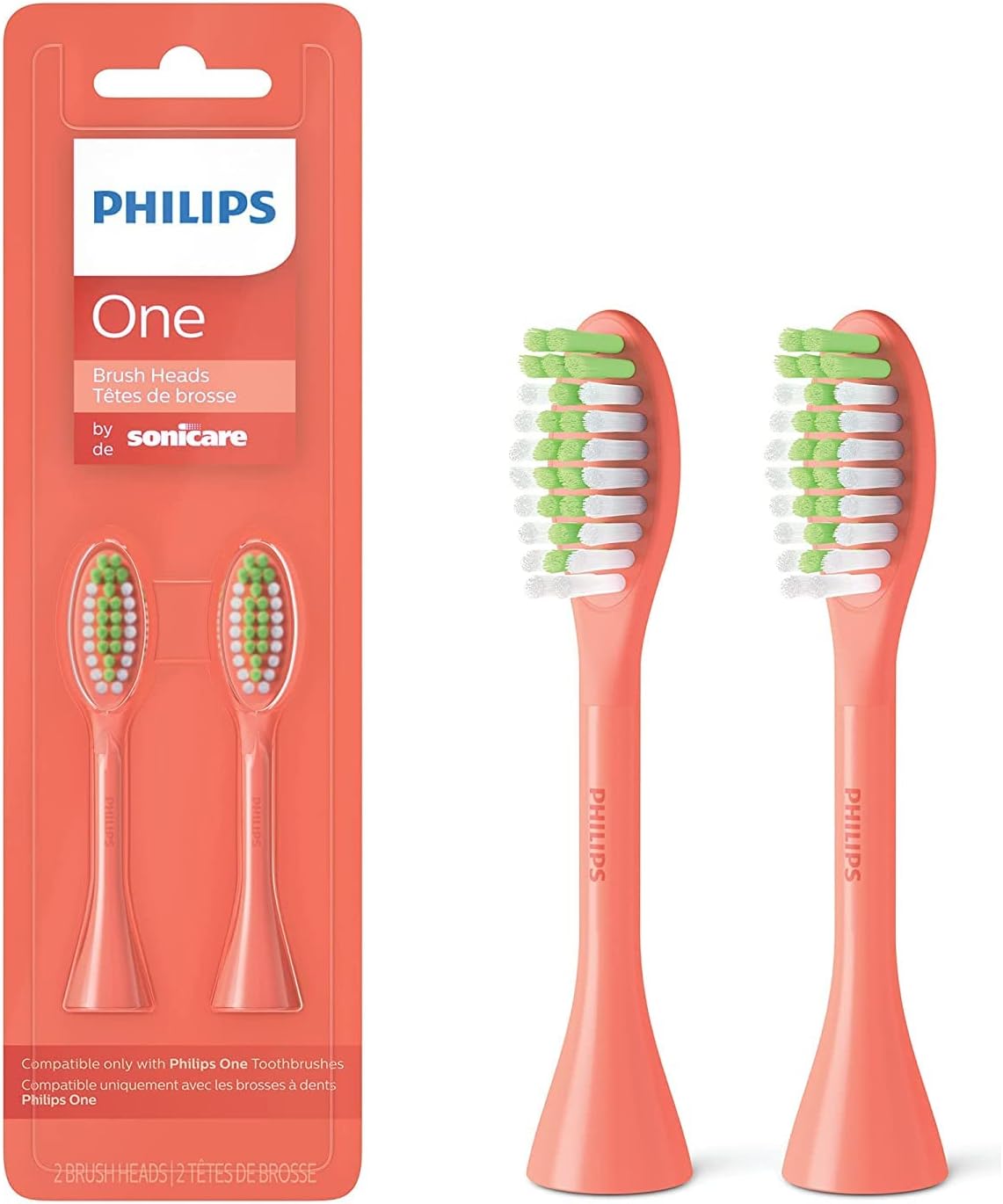 Philips One by Sonicare | Miami Coral Electric Toothbrush with 2 Brush Heads - Compact Design