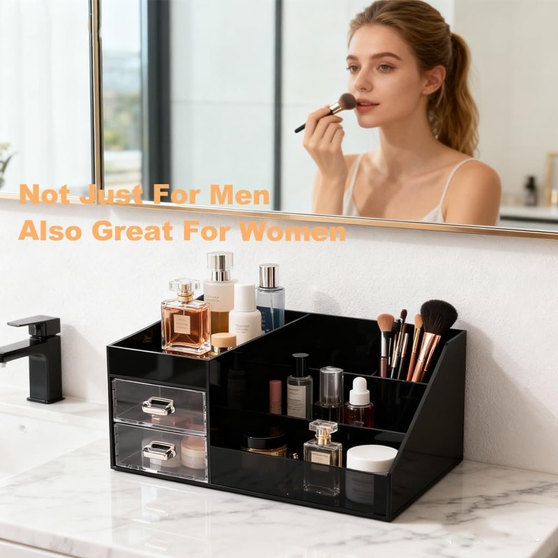 Acrylic Cologne & Watch Organizer for Men - Large Bathroom Vanity Storage & Dresser Caddy with Drawers