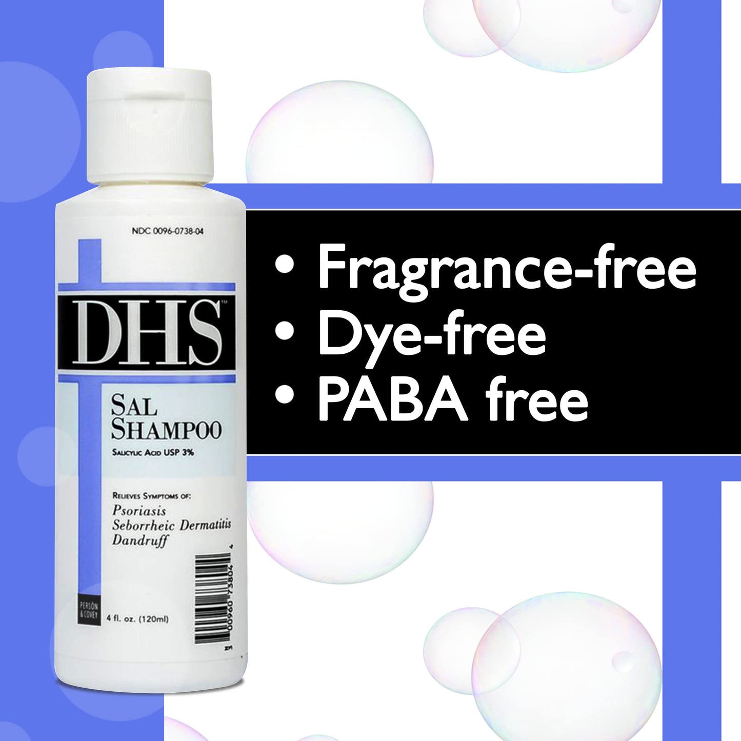 DHS SAL Shampoo for Psoriasis, Eczema & Dandruff, Fragrance-Free 4 oz