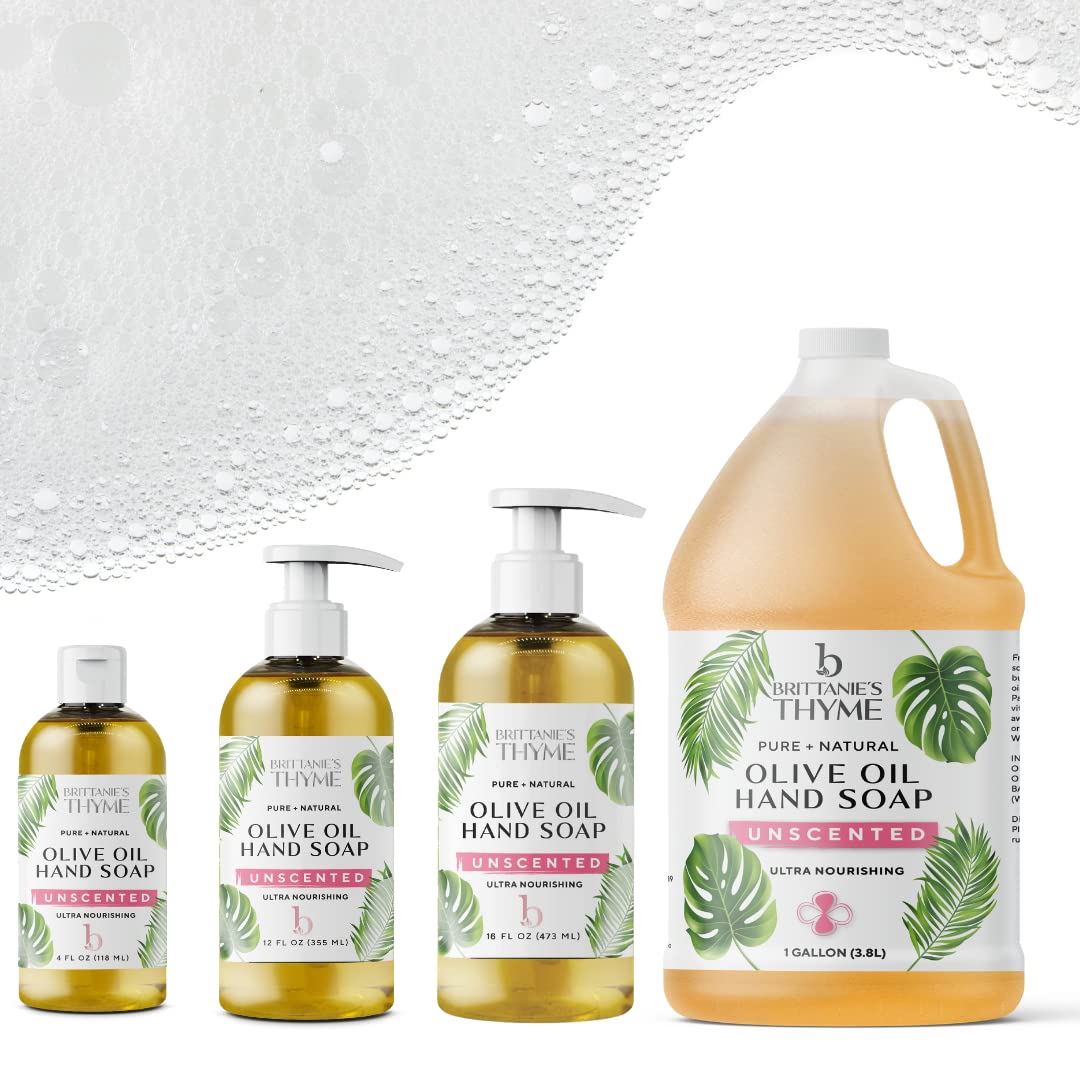 Brittanie's Pure Organic Castile Liquid Olive Oil Soap Refill, Unscented, 1 Gallon | Face, Body Wash, Dishes, Pets & Laundry | Vegan & Gluten Free Non-GMO