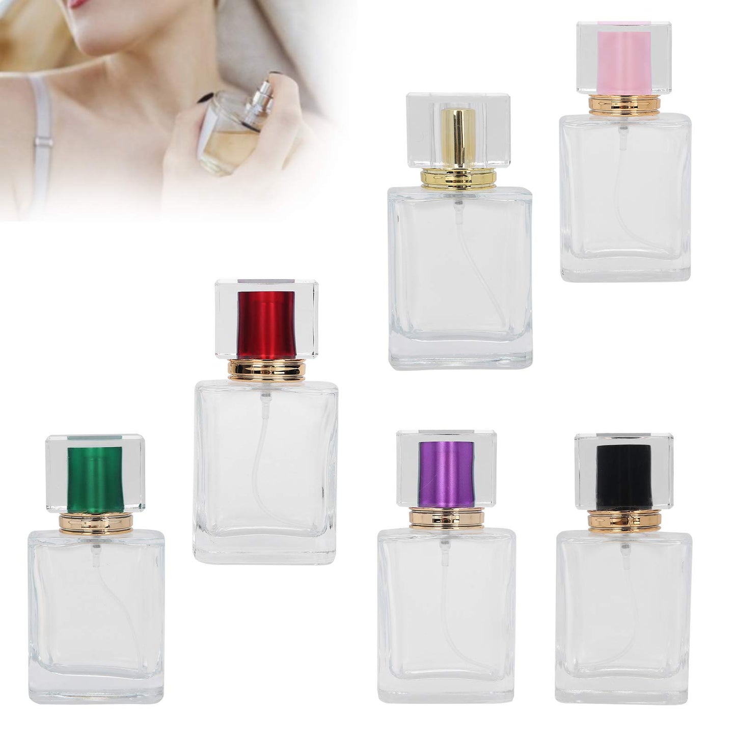 Sonew 6Pcs Glass Refillable Spray Bottle, Empty Perfume Bottle Atomize Cosmetic for Travel or Home DIY (50ml)