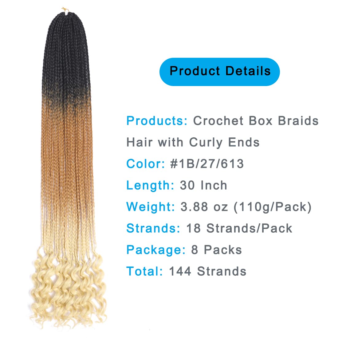 144 Strands Goddess Crochet Box Braids with Curly Ends30 Inch Pre Looped Box Crochet Hair 8 Packs CurlyCrochet Braids for Black Women