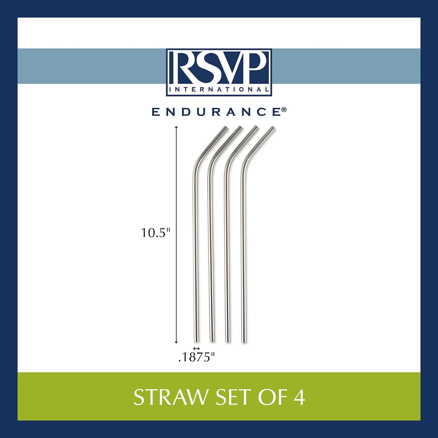 RSVP International Endurance Stainless Steel 10.5" Drink Straws, 4 Count | 5mm Fits Most Tumblers| Reusable & Durable | For Smoothies, Frappes, Sodas, Tea & More | Dishwasher Safe