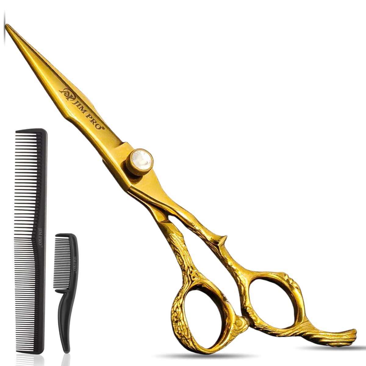 JIM PRO Professional Quality Barber Scissor - Hair Cutting Scissors, Professional Japanese 440C Stainless Steel Barber Hair Scissors With Dragon Handle, for Both Salon and Home Use 6.5" (GOLDEN-440C)