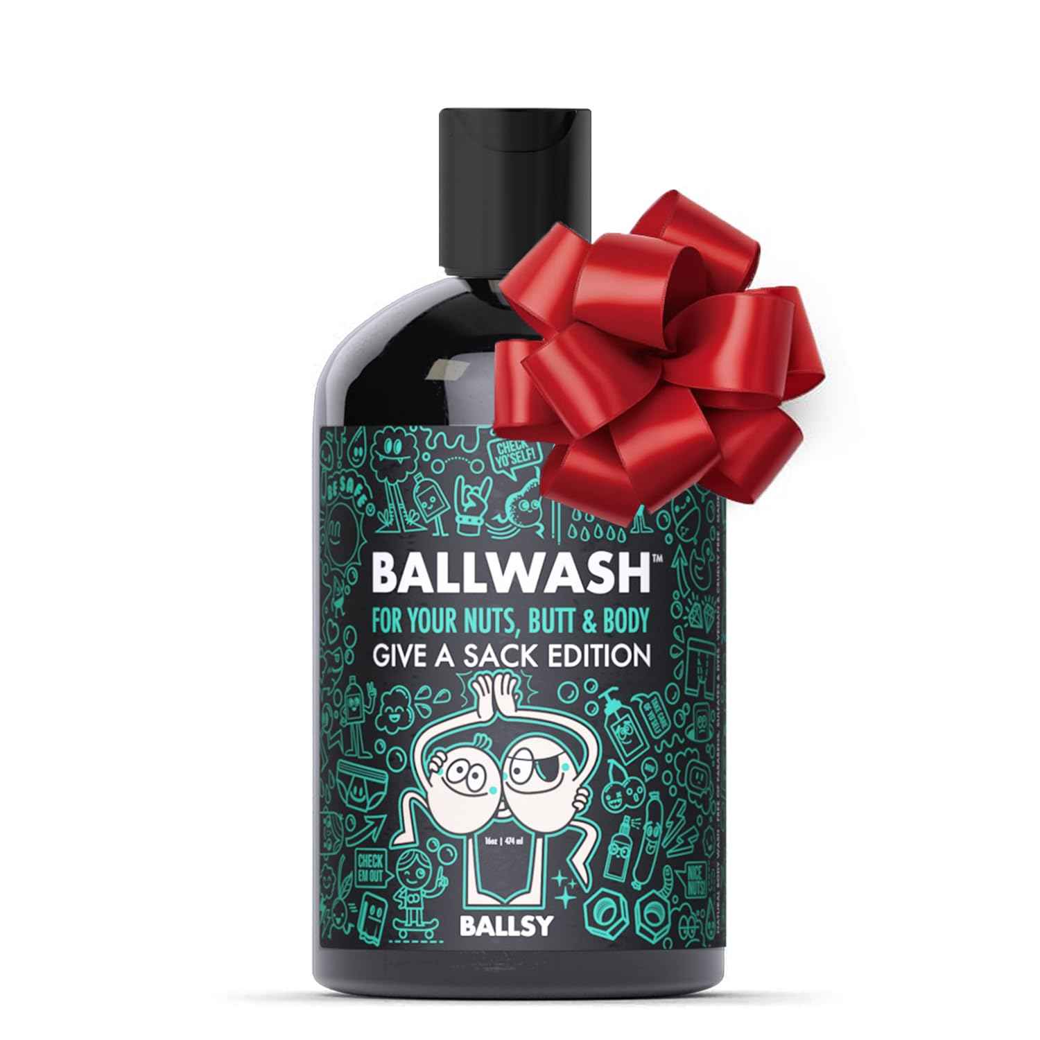 Ballsy Give-A-Sack Charcoal Body Wash for Men - 16 Oz with Pump, Mint & Mandarin - Moisturizing Men's Bodywash with Coconut Oil