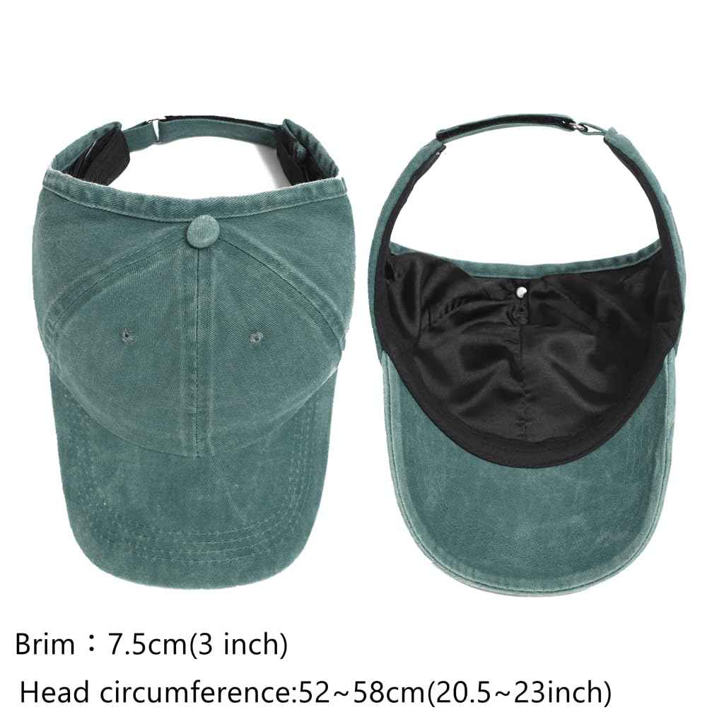 Degfey Women's Backless Baseball Caps for Curly Hair, Satin Lined, 2 Pack (US, Alpha, One Size, Medium, Black+Green)