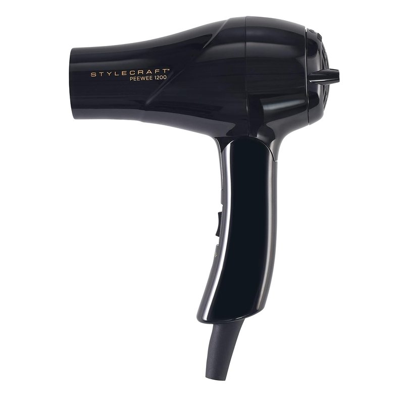 Peewee Travel Hair Dryer - Dual Voltage, Lightweight Ionic Turbo Motor | Includes Diffuser & Travel Bag, Black