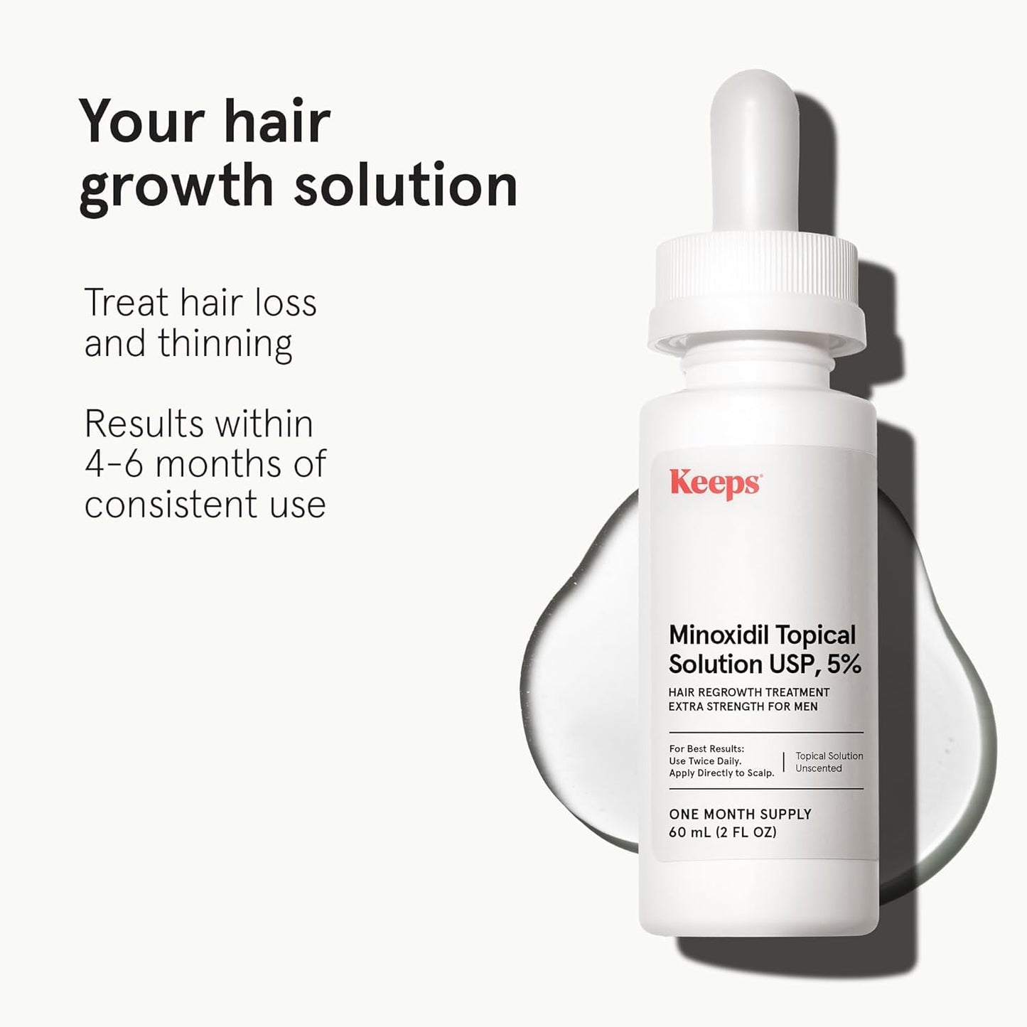 Keeps Minoxidil Solution 5% for Men - Extra Strength Topical Hair Regrowth Treatment - Non-Greasy Scalp Solution - Clinically Proven to Increase Hair Growth - 3 Month Supply (3 x 2 fl oz Bottles)