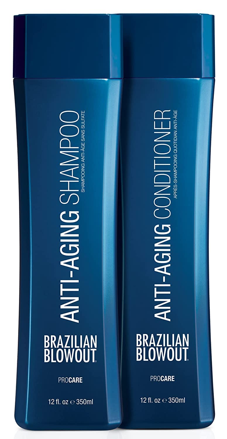 Brazilian Blowout Anti-Aging Shampoo & Conditioner, for Dry Frizzy Hair- Cleanses, Restores Density For Younger-Looking Hair; Sulfate-Free; Paraben-Free