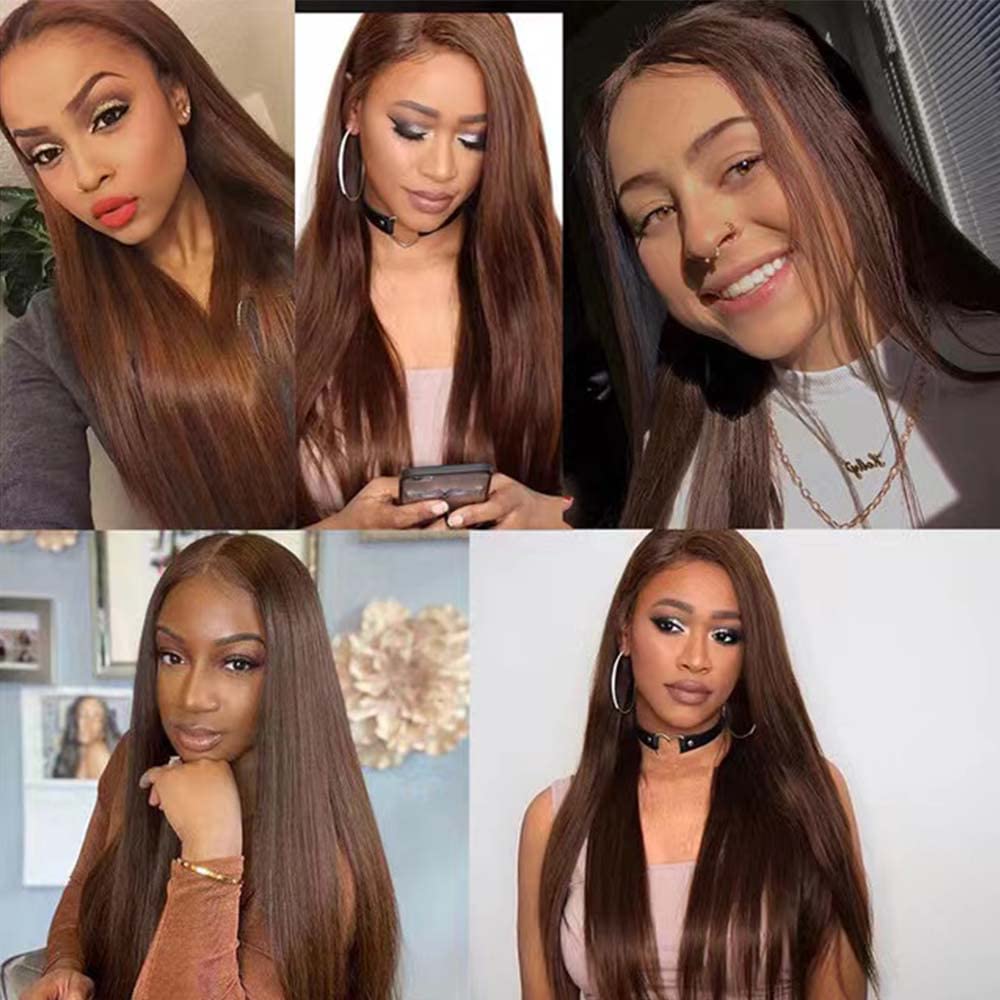 12 14 16 Inch Color 30 Human Hair Brown Straight Bundles - Unprocessed Virgin Brazilian Weave No Tangle Hair Extensions For Women