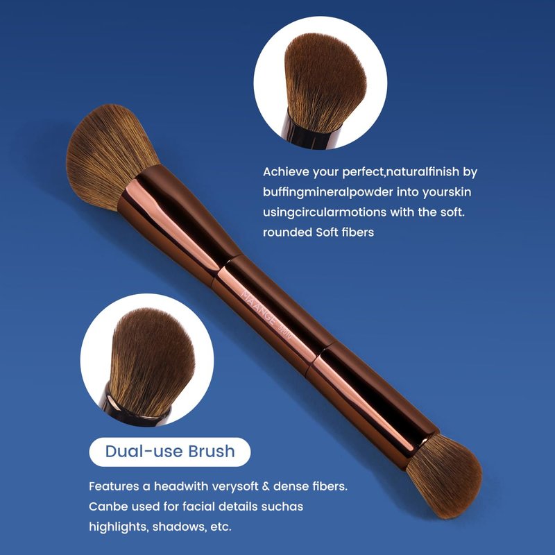 20 PCS Foundation Makeup Brush Set - Double-Ended Kabuki Brushes for Liquid & Powder | Brown Blending Tools