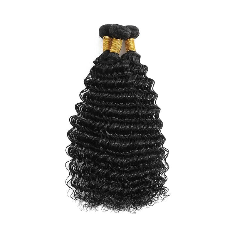 BilltiiWW Deep Wave Bundles Natural Black 8 10 12 Inch Brazilian Loose Deep Bundles Human Hair Soft and Silky for Women