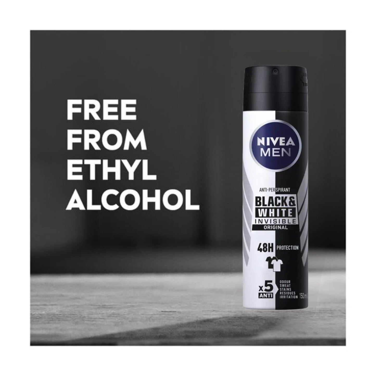 NIVEA Men Invisible for Black & White Original Anti-Perspirant Deodorant Spray 150ml | 48H Protection | No White Marks or Yellow Stains | No Ethyl Alcohol | Fresh Scent | Quick-Dry, 2 Packs