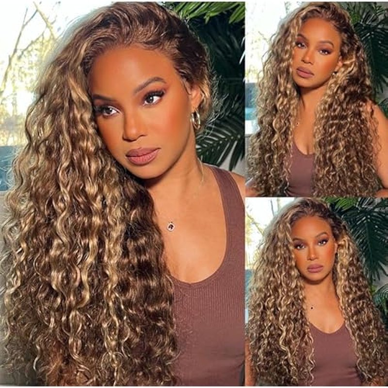 Highlight Ombre Lace Front Wigs Human Hair 13x6 Honey Blonde Deep Wave Wig Human Hair 4/27 Glueless Deep Wave Human Hair Wigs Pre Plucked with Baby Hair for Women 24 Inch