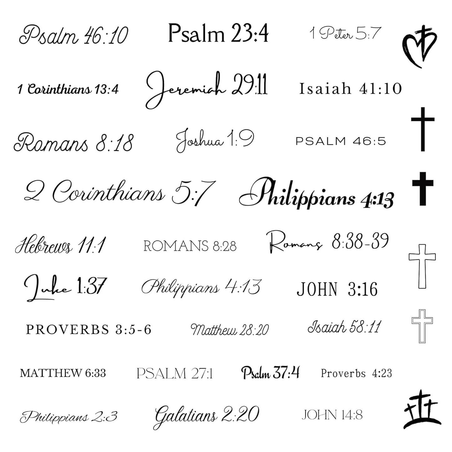 One Grace Foundations of Faith Christian Temporary Tattoos - Inspirational Scriptures Selections - Christian Motivational Bible Verse Words and Cross Tattoos