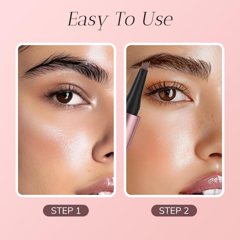 2PCS Waterproof Eyebrow Pen, 4-Tip Eyebrow Pencil Natural Makeup Fine Stroke Magic 3D Microblading Eyebrow Pencils for Women (Dark Brown)