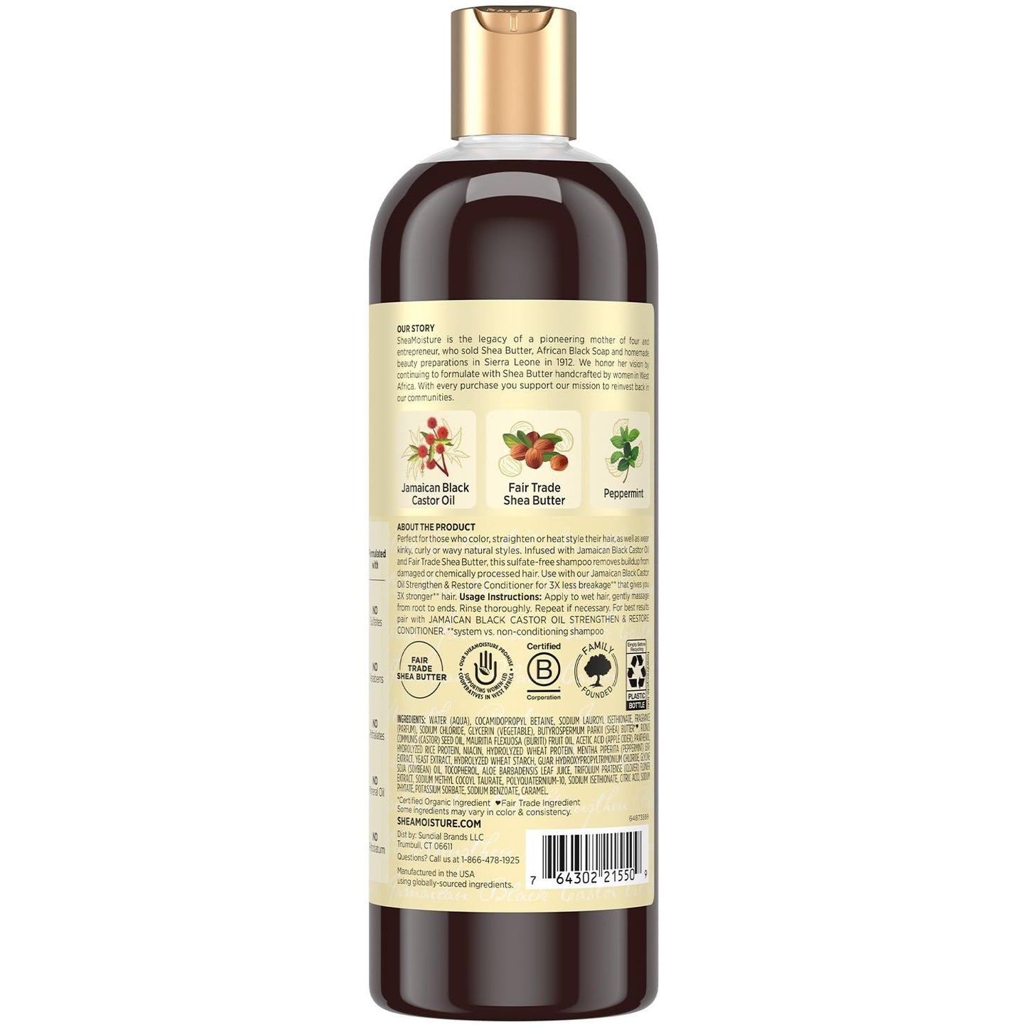 Shea Moisture Jamaican Black Castor Oil Strengthen & Restore Shampoo 2-Pack, 16 Oz Ea