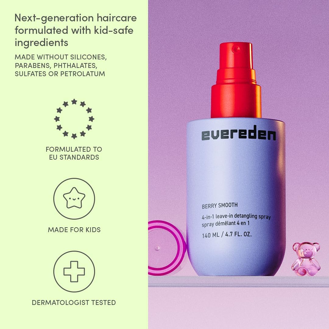 Evereden Kids 4-in-1 Detangler Spray, Silicone-Free, EWG Verified, Vegan