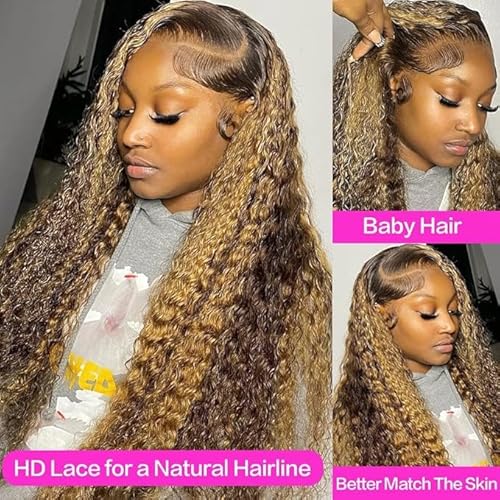 30inch Highlight Ombre Lace Front Wig Human Hair 13x6 HD Honey Blonde 4/27 Deep Wave Lace Frontal Wigs Glueless Wigs Human Hair