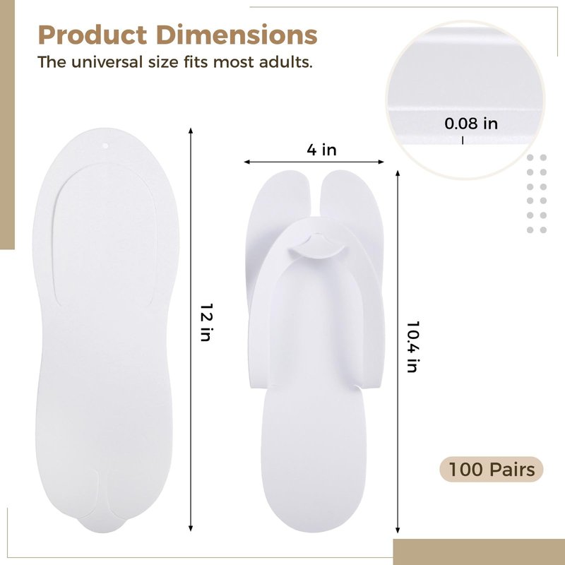 TIMCORR 100Pairs Disposable Pedicure Flip Flops Slippers Bulk,White EVA Flip-Flops Kit,SPA Pedicure Slippers for Adult,Lightweight and Easy to Wear,Ideal for Nail Salons,Hotels,Travel,Home,Party