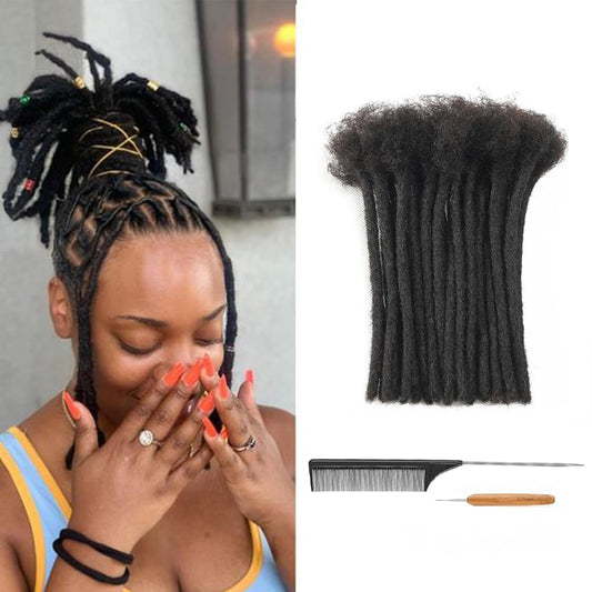 Loc Extensions Human Hair 0.8cm Width 8 Inch 30 Strands, 100% Human Hair Dreadlock Extensions for Man/Women Can Be Dyed Bleached Curled and Twisted