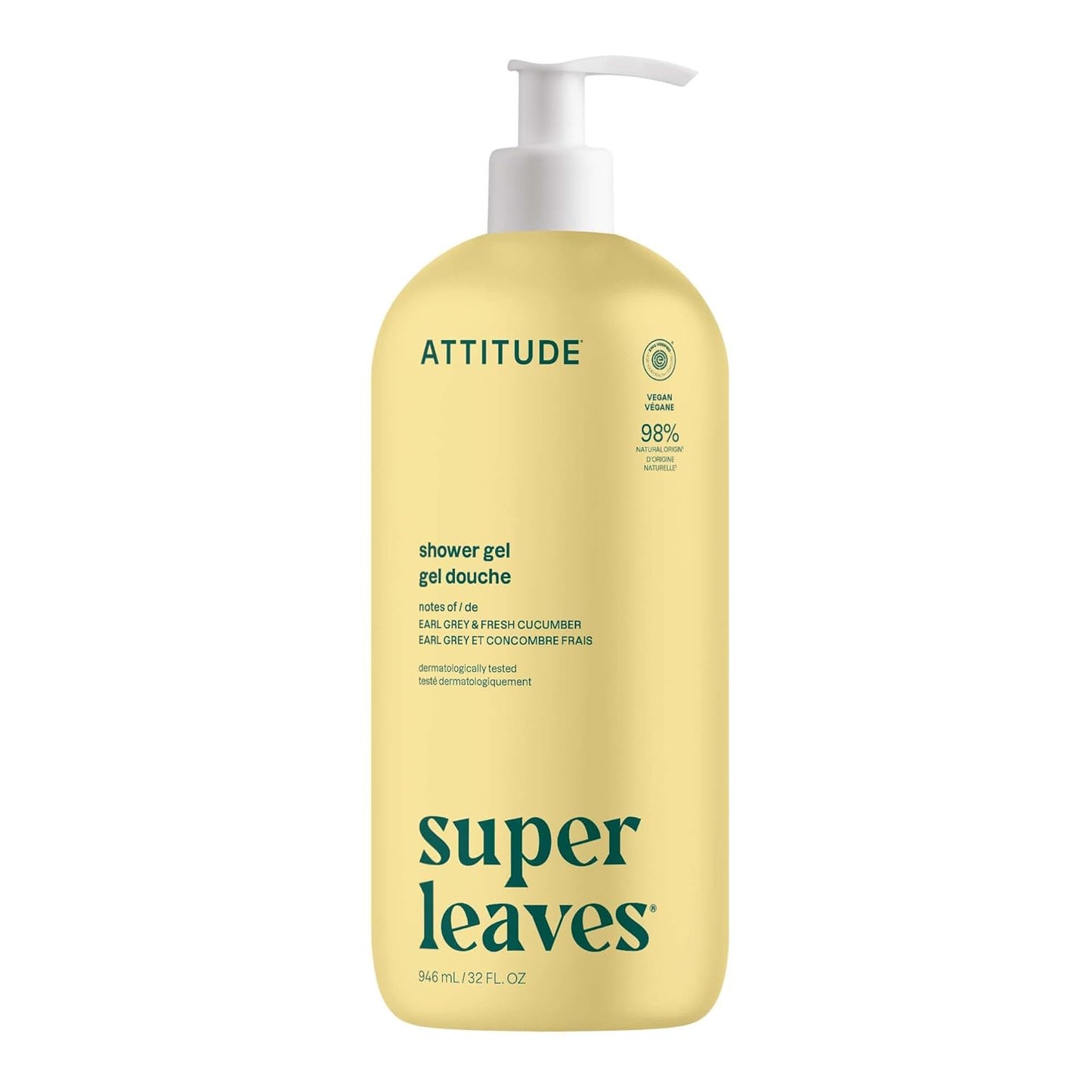ATTITUDE Body Wash - EWG Verified Plant-Based Shower Gel | Earl Grey & Fresh Cucumber Scent, 32 Fl Oz