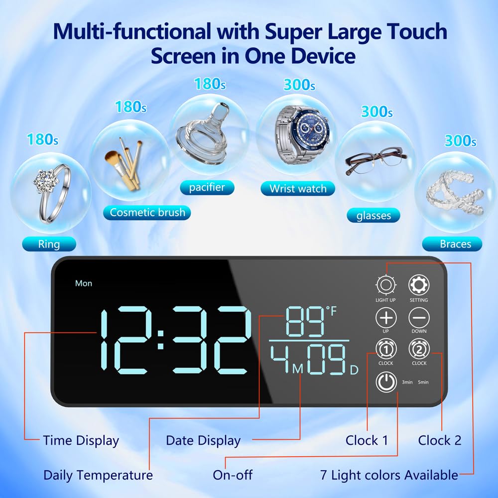 500ML Capacity 48kHz, Updated Version Ultrasonic Retainer Cleaner, Multi-Functional Cleaner Machine For Dentures, Mouth Guards, Braces, Toothbrush, Jewelry, Glasses with Alam Clock Function (black)