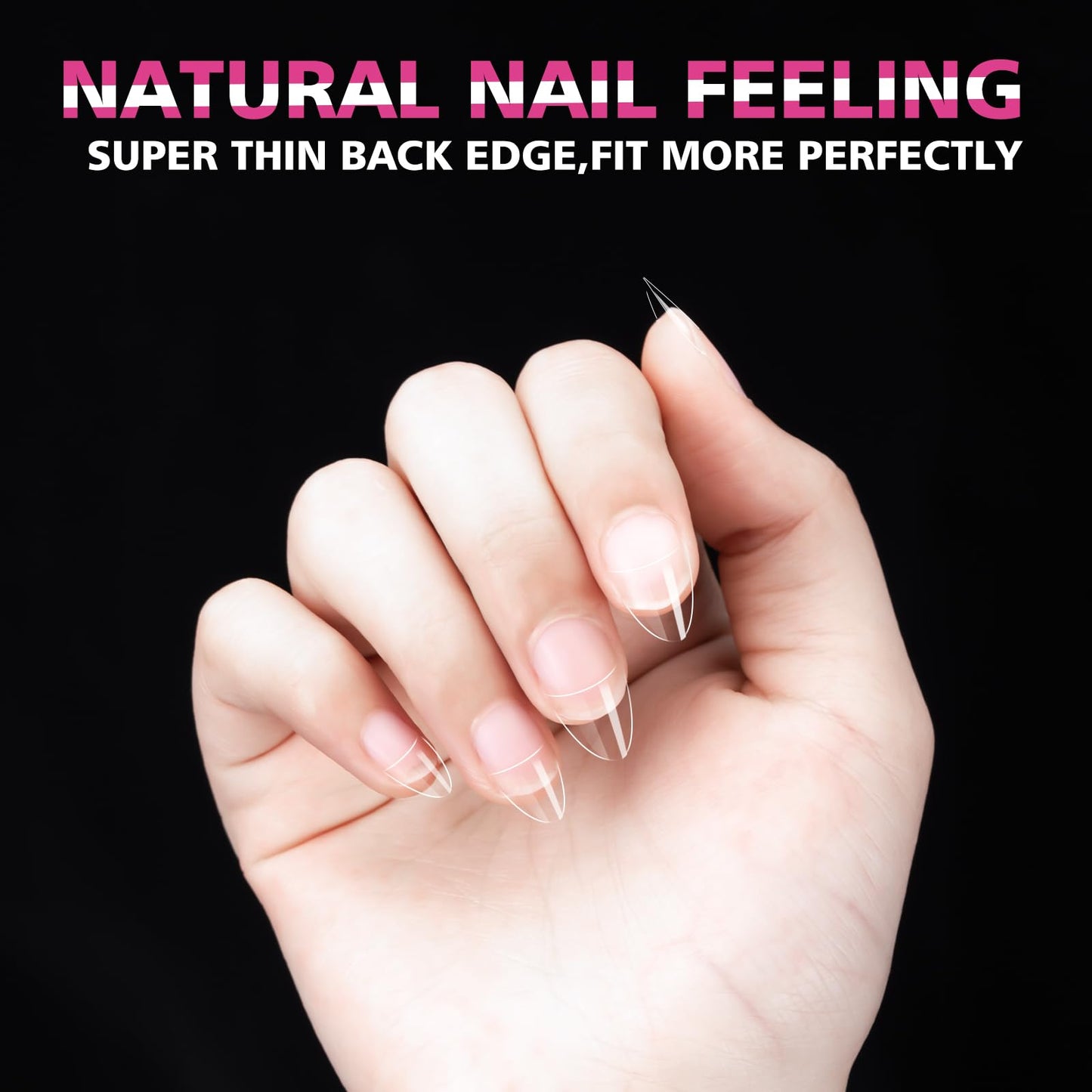 SITELENABY 600pcs Half Cover Short Almond Nail Tips, Extra Short Almond Soft Gel Nail Tips,Pre-designed Nails for Professional Salon 12 Size