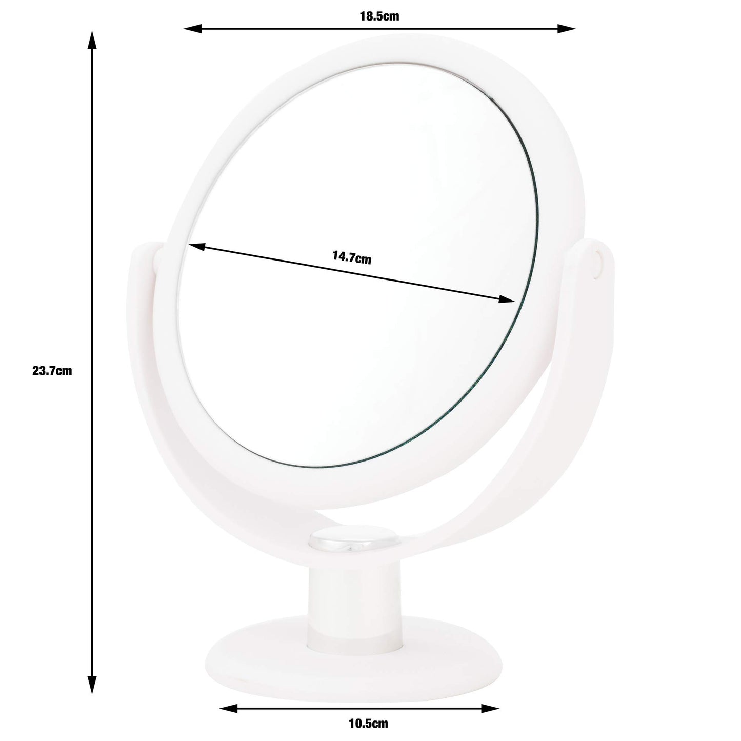Danielle Creations 6.75-Inch Portable Two-Sided Vanity Round Vanity Makeup Mirror, No-Slip Soft Touch with 360 Rotation, 10x Magnification, White