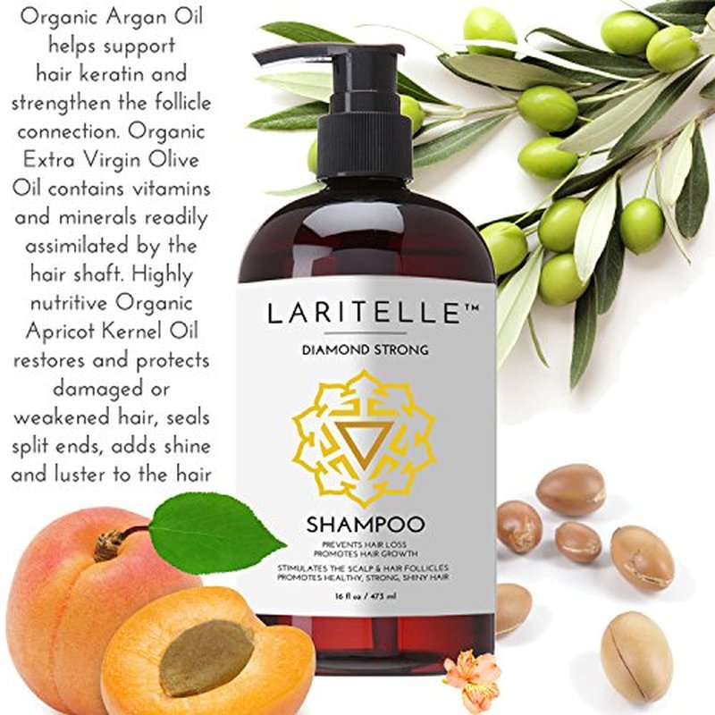Laritelle Organic Shampoo 17 oz + Conditioner 16 oz | Prevents Hair Loss, Promotes Hair Growth | Argan Oil, Rosemary, Ginger & Cedarwood | NO GMO, Sulfates, Gluten, Alcohol, Parabens, Phthalates