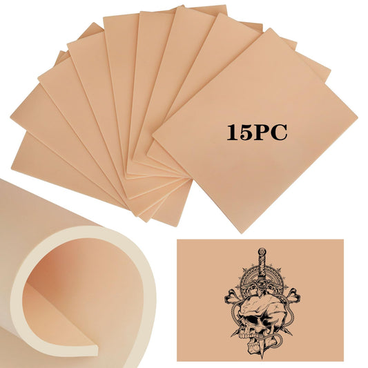 3mm Tattoo Practice Skins - 15-Pack Professional Thick Silicone Sheets (5.6"x7.5") - Realistic Tattoo Skin for Training, Perfect for Beginners & Artists - Durable Fake Skin for Machine Practice