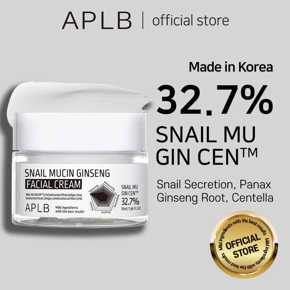 APLB Snail Mucin Ginseng Facial Cream | SNAIL MU GIN CEN™ 32.7% 1.86 FL.OZ/Korean Skincare, Wrinkle care, Pore care, Improve elasticity for firm skin