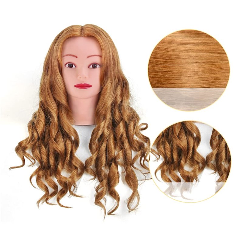 Mannequin Head with 80% Human Hair, TopDirect 24" Blonde Real Hair Cosmetology Mannequin Head Hair Styling Hairdressing Practice Training Doll Heads with Clamp Holder and Tools