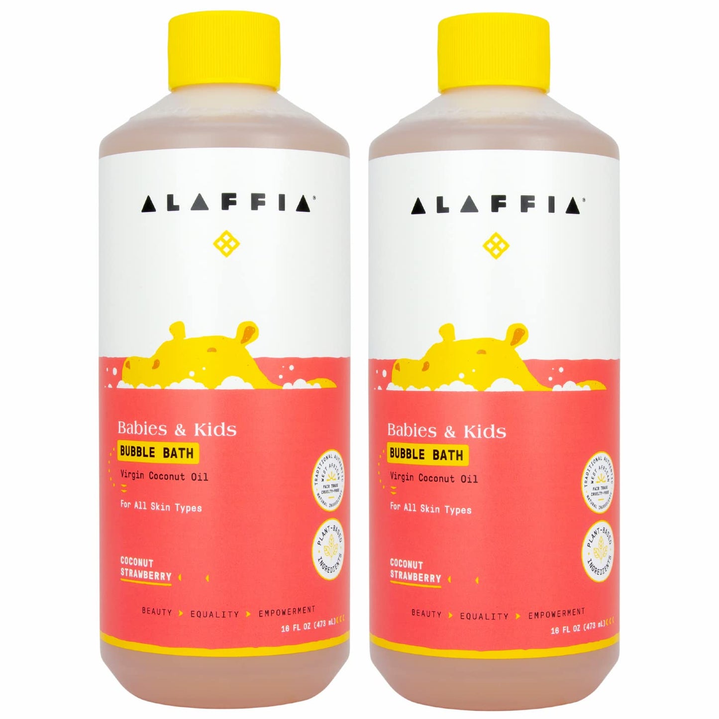 Alaffia Kids Bubble Bath | Coconut Strawberry 2-Pack - Gentle Tear-Free Formula for Sensitive Skin, 16 Fl Oz Each