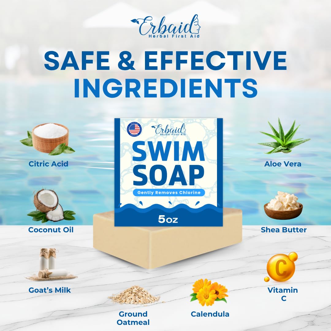 Swimmers Shampoo – Chlorine Removal Body Wash – Natural Face & Body Soap Bar – Removes Chlorine, Salt, Bromine, Hard Water & Sunscreen – Gentle Moisturizing After Swim Care – Made in USA for All Ages